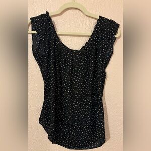LC Lauren Conrad Black Floral Cap-Sleeve Scoop Neck Blouse